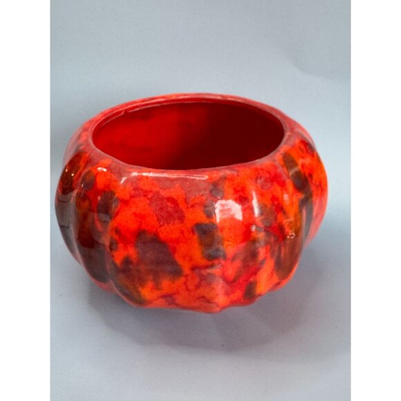 California Pottery Ceramic Bowl Red Orange Glaze Vintage Decorative Handmade - Picture 2 of 5
